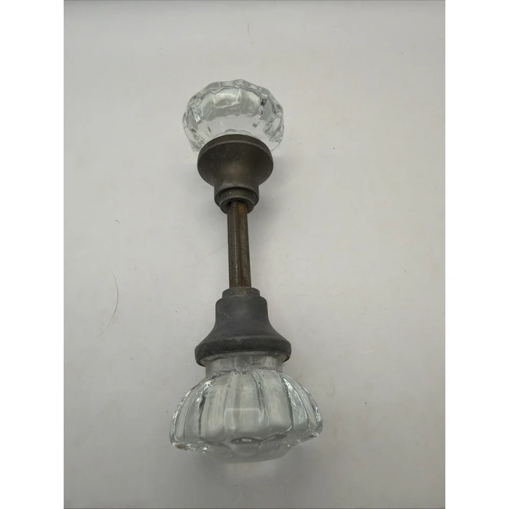 12 Point Glass Crystal Door Knob Set Pair With Hardware Spindle VTG